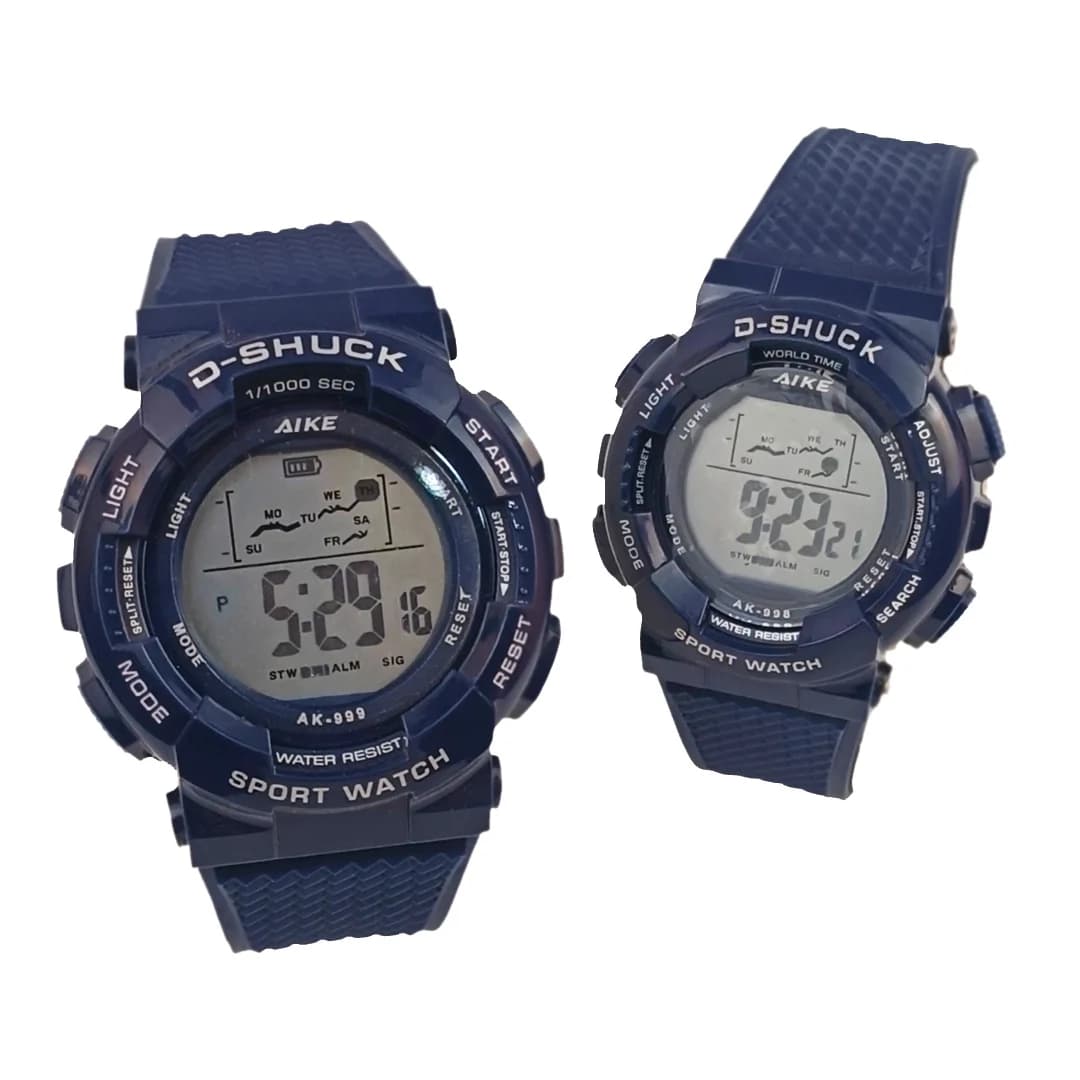 ست مردانه و زنانه ساعت مچی اسپرت آیک AIKE طرح G-SHOCK دیجیتالی مدل AK-999 – AK-998 رنگ سرمه ای به همراه جعبه و پاکت اورجینال