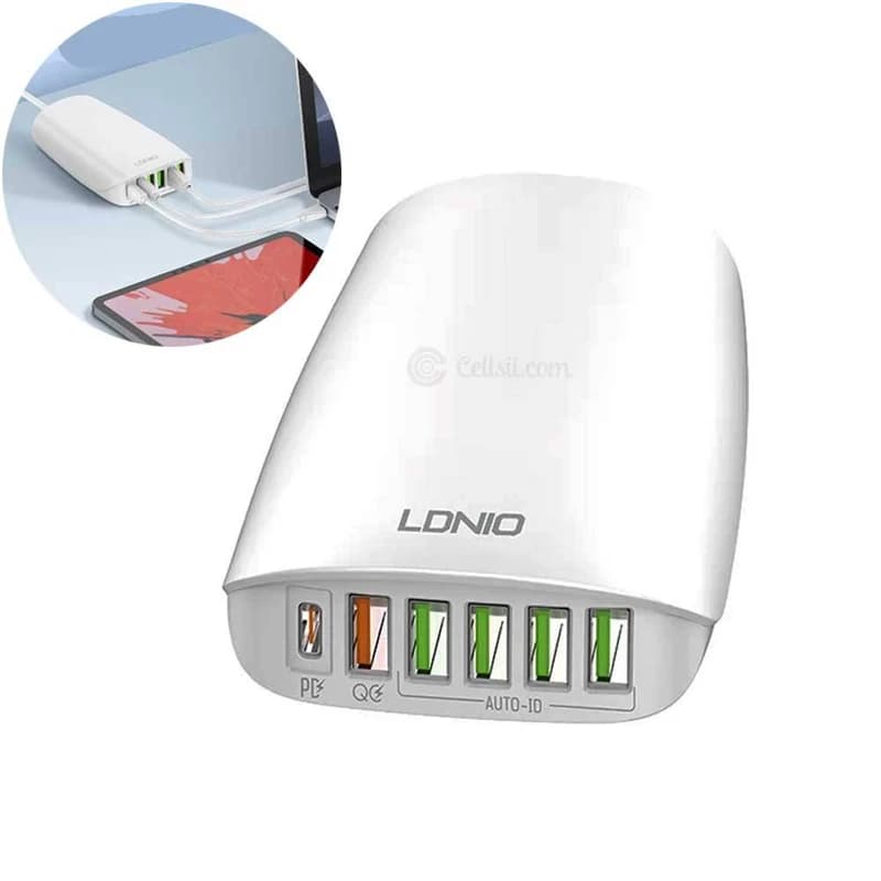 هاب شارژر 6 پورت الدینیو LDNIO A6573C توان 65 وات — تصویر ۳