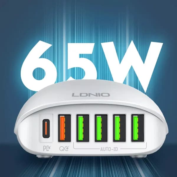 هاب شارژر 6 پورت الدینیو LDNIO A6573C توان 65 وات — تصویر ۴