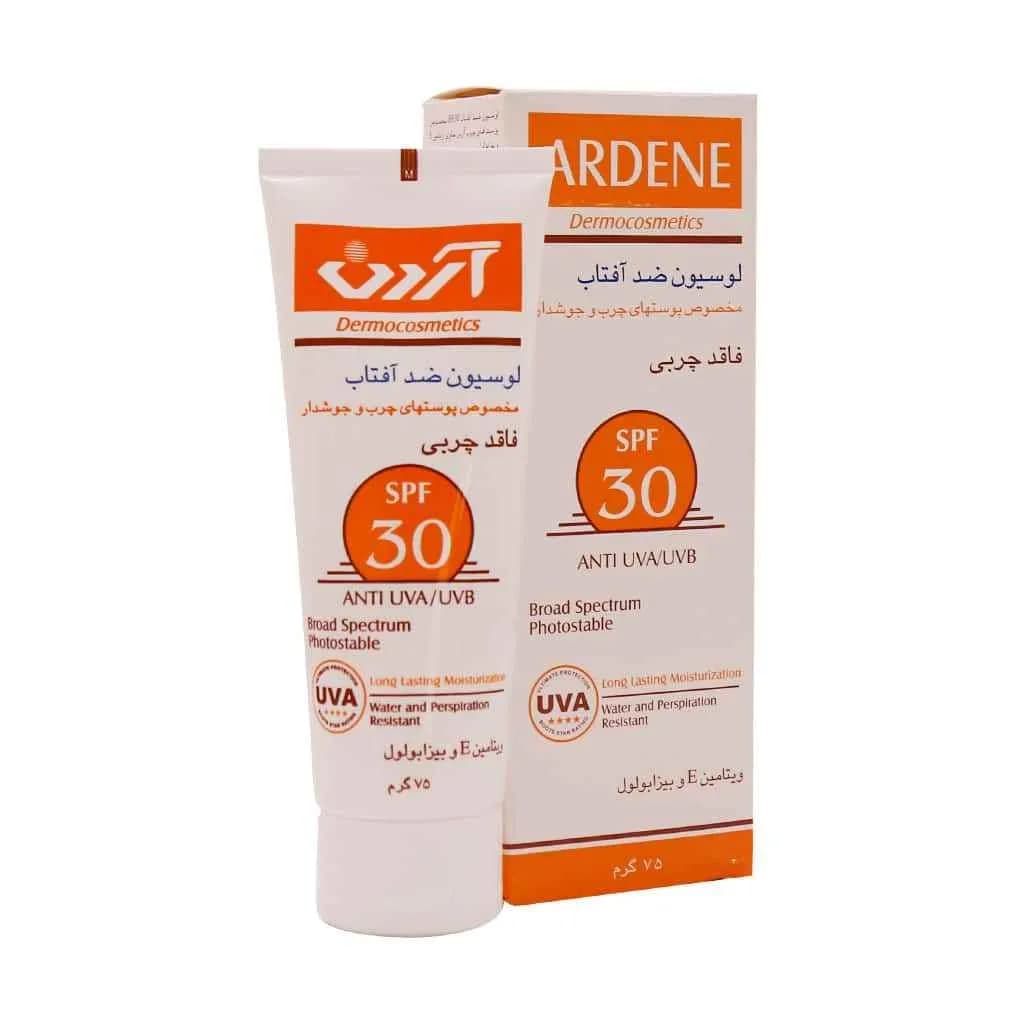 لوسیون ضد آفتاب فاقد چربی SPF30 آردن مناسب پوست چرب و جوشدار 75 گرم — تصویر ۳
