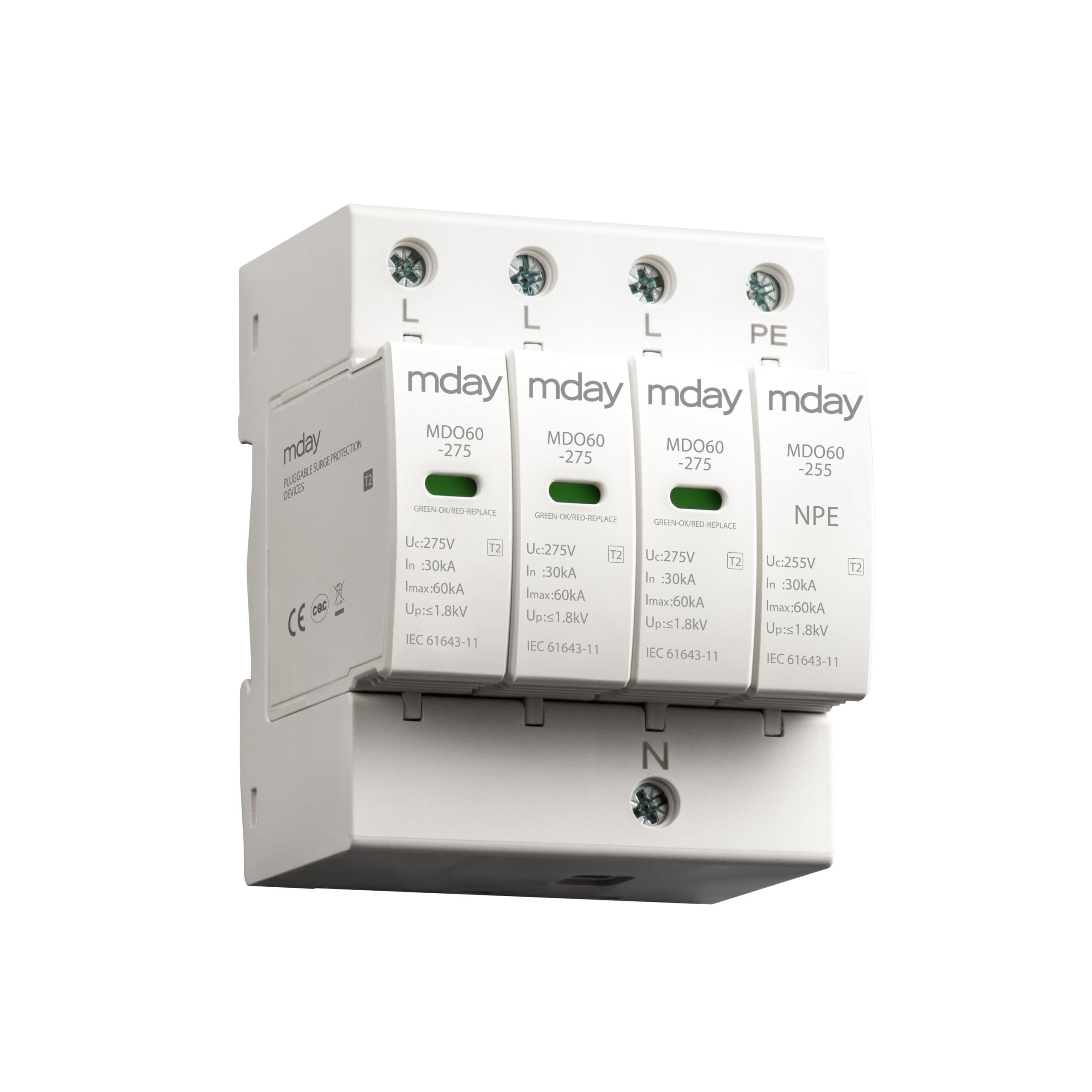 سرج ارستر 60 کیلوآمپر، 440 ولت، 4 پل، برند Mday، مدل MDO60-AC-3P+NPE — تصویر ۲