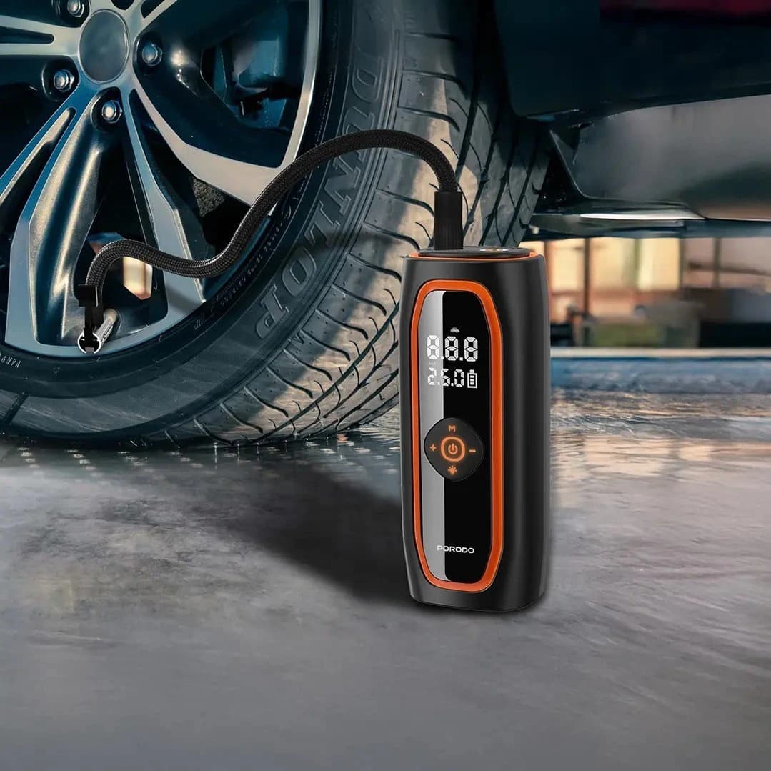 پمپ باد شارژی پرودو Porodo Voltair Car Tire Inflator with Real-time Pressure Display PDGA08BK — تصویر ۴