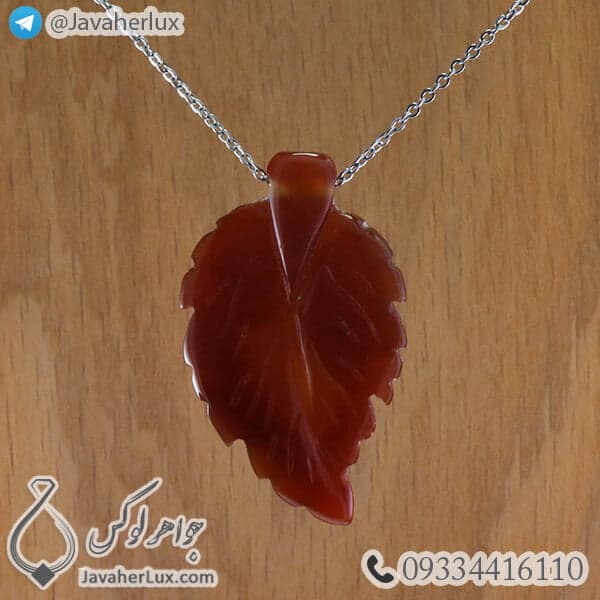 گردنبند سنگ عقیق کارنلیان تراش برگ _ کد : 400195 — تصویر ۲