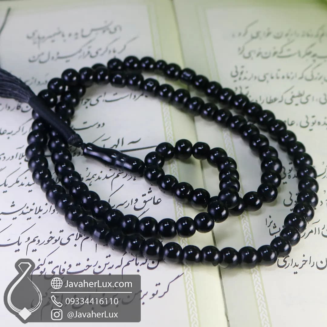 تسبیح عقیق سیاه اونیکس 101 دانه اصلی _ کد 500046 — تصویر ۲
