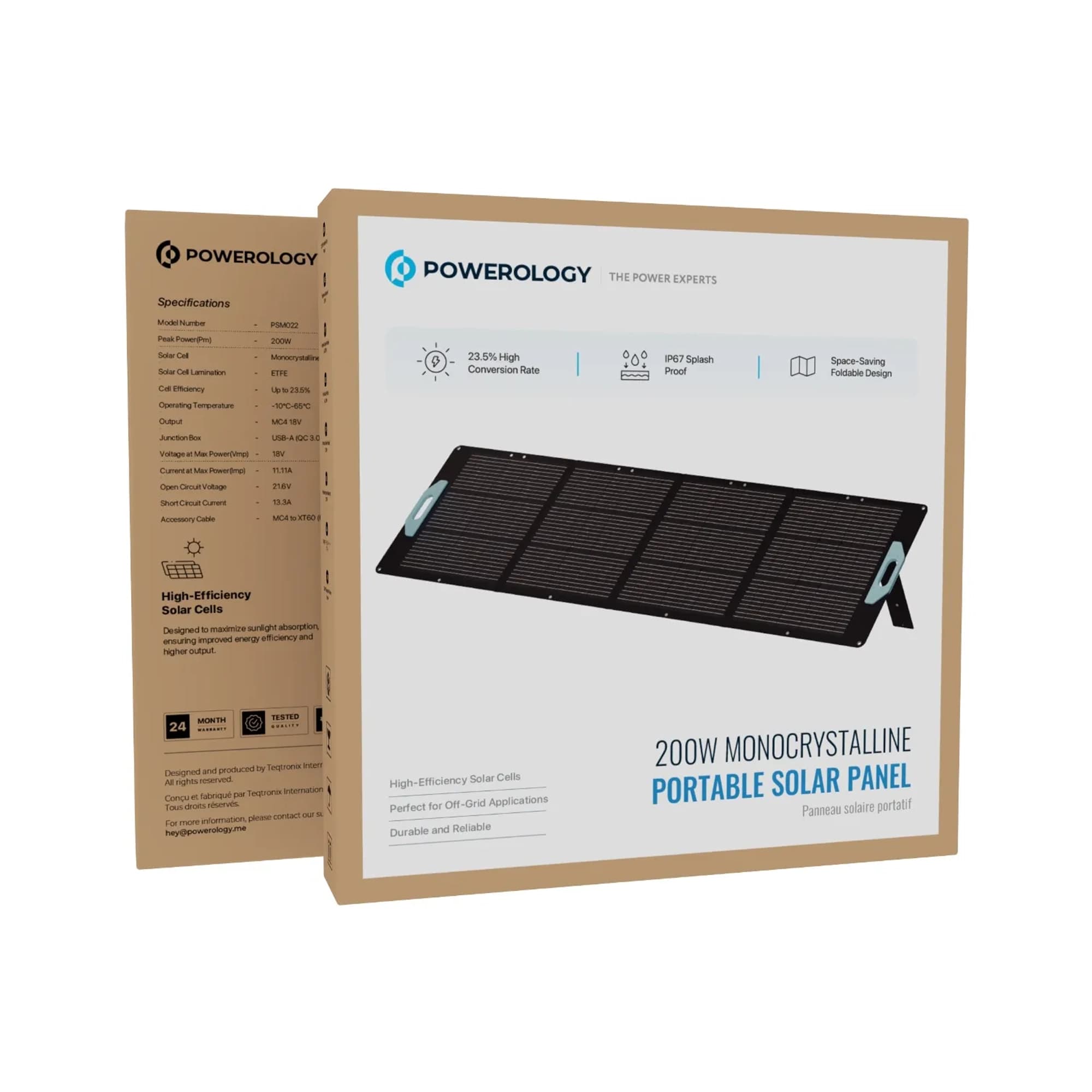 پنل خورشیدی 200 وات پاورولوژی مدل Powerology 200W Monocrystalline Portable Solar Panel — تصویر ۲