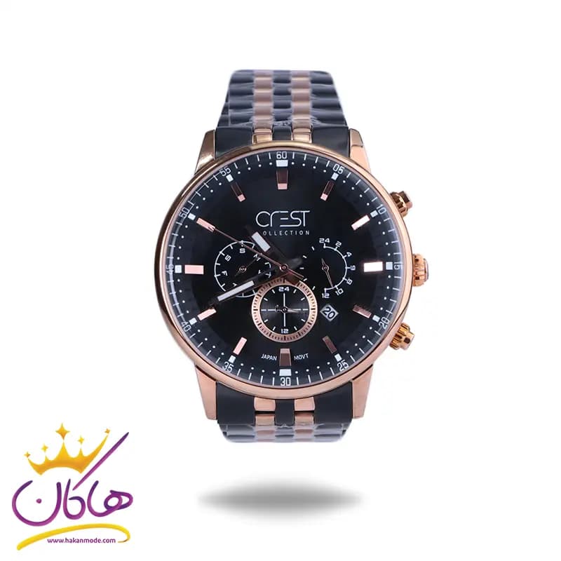 پک ساعت مچی مردانه کرست استیل مشکی رزگلد 9025/5