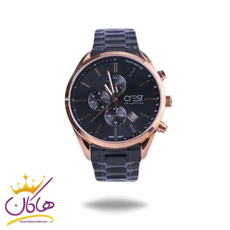 پک ساعت مچی مردانه کرست استیل مشکی قاب رزگلد 9019/3