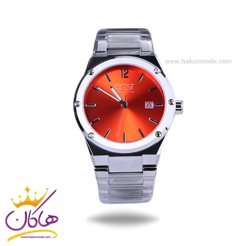 ساعت مچی کرست مردانه فلزی نقره ای صفحه نارنجی crest 6303/5