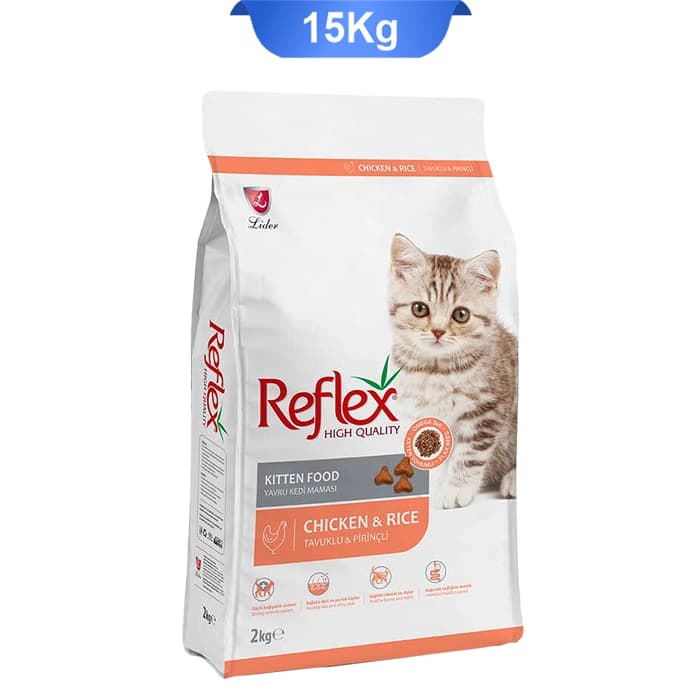 غذای خشک بچه گربه طعم مرغ و برنج کیتن رفلکس وزن 15 کیلوگرم kitten Reflex
