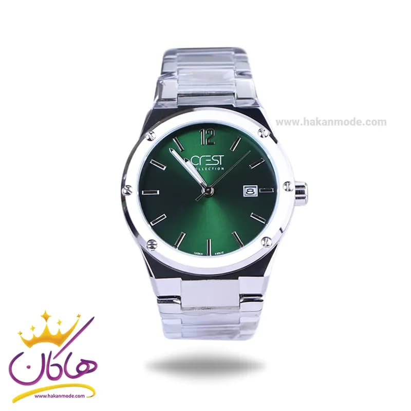 ساعت مچی کرست مردانه فلزی نقره ای صفحه سبز crest 6303/1