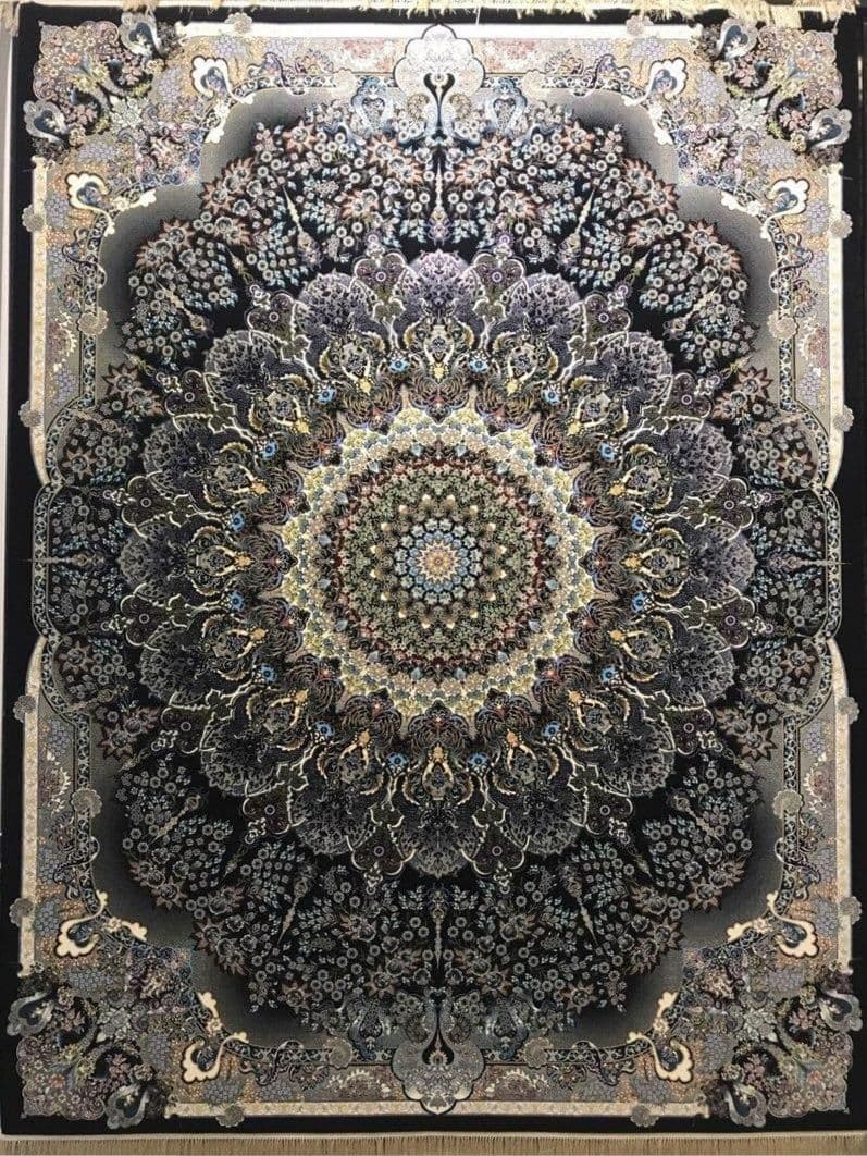 فرش ۱۲۰۰ شانه نقشه جواهر زمینه سرمه ای