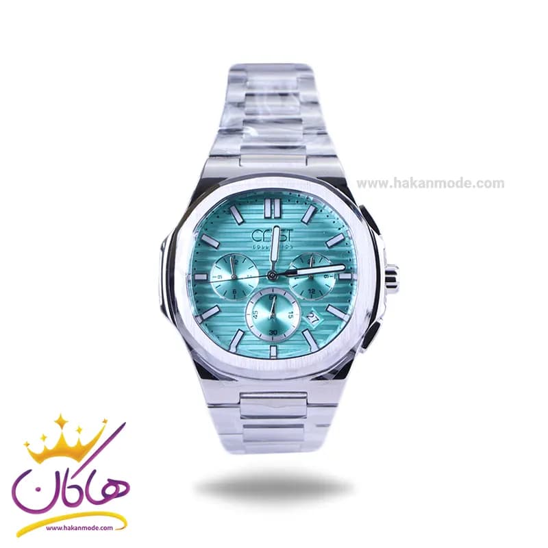 ساعت مچی کرست مردانه فلزی نقره ای صفحه سبز 6319/3 دو زمانه