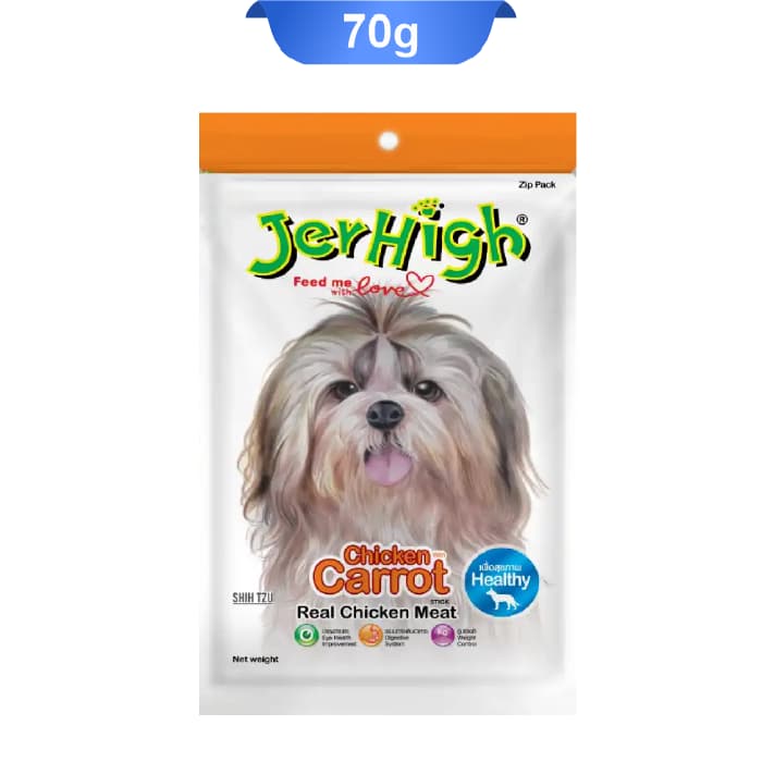 تشویقی سگ جرهای طعم مرغ و هویج وزن 70 گرم Jerhigh Carrot & Chicken