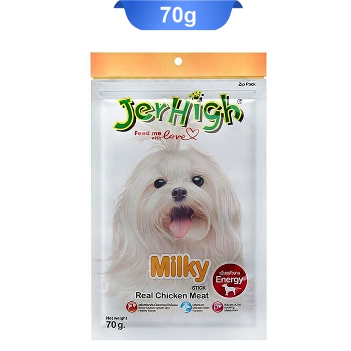 تشویقی سگ مدادی جرهای طعم مرغ و شیر میلکی (Milky Jerhigh) وزن 70 گرم