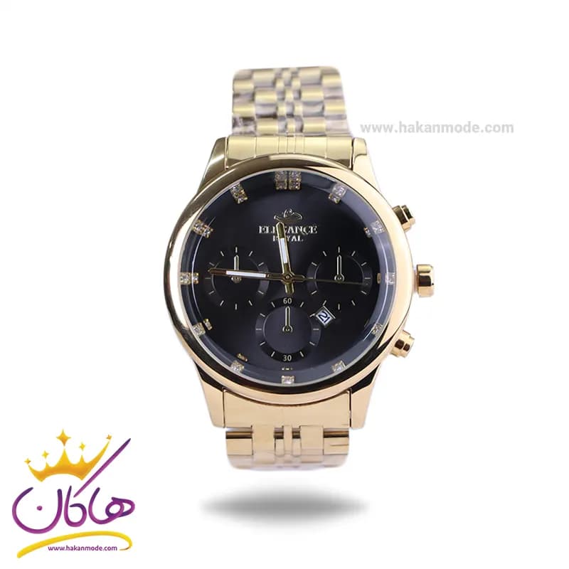 ساعت مچی الگانس مردانه فلزی طلایی صفحه مشکی 9766/1