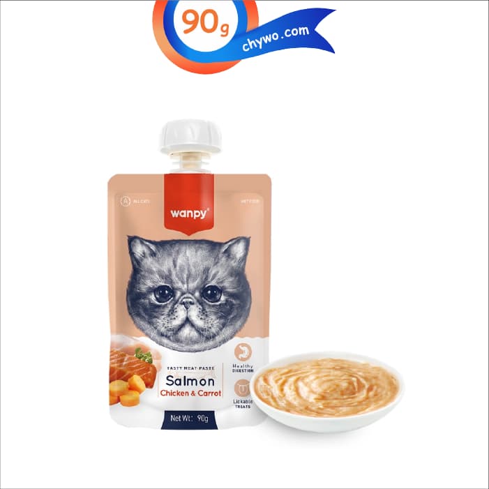 پودینگ گربه ونپی طعم سالمون و مرغ و هویج (انگلیسی گلبهی) وزن 90 گرم Wanpy Cat — تصویر ۲