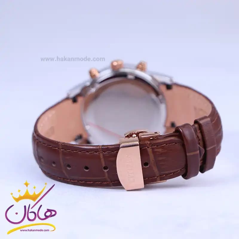 ساعت مچی سیتیزن زنانه بند چرم قهوه ای قاب رزگلد کرنوگراف L8111/4 — تصویر ۳