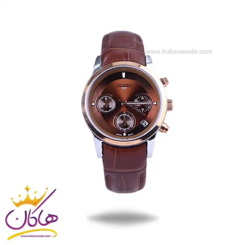 ساعت مچی سیتیزن زنانه بند چرم قهوه ای قاب رزگلد کرنوگراف L8111/4