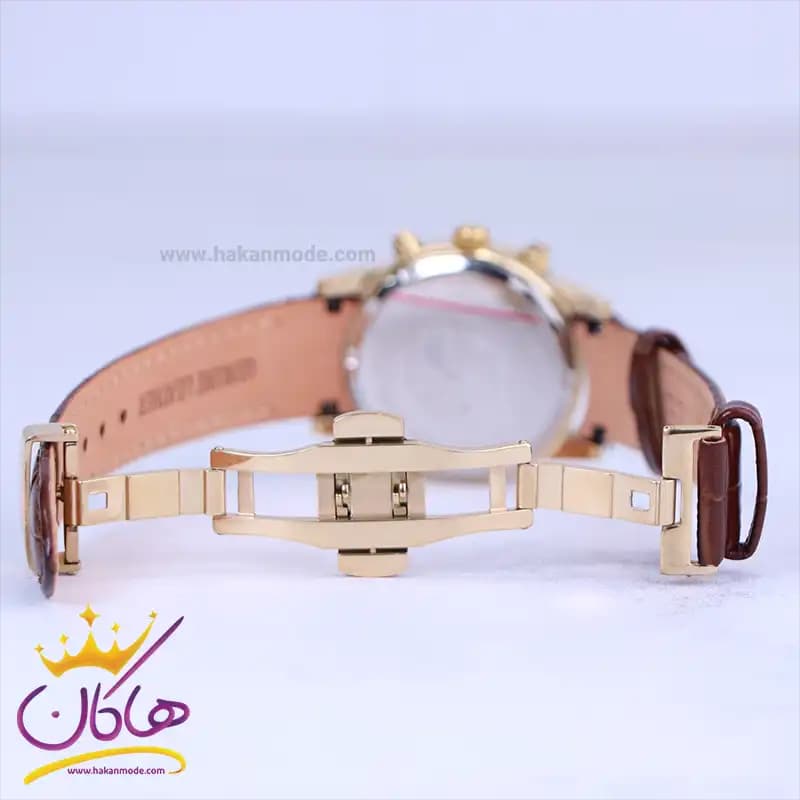 ساعت مچی سیتیزن زنانه بند چرم قهوه ای قاب طلایی کرنوگراف L9235/4 — تصویر ۲