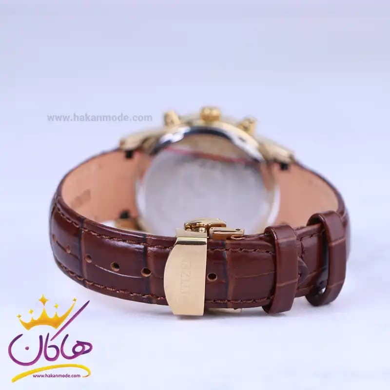 ساعت مچی سیتیزن زنانه بند چرم قهوه ای قاب طلایی کرنوگراف L9235/4 — تصویر ۳