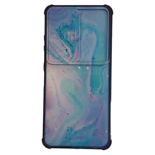 قاب سيليکون محافظ لنز کشويي برّاق طرح دار شیائومی Redmi Note 10s طرح آبی مرجانی