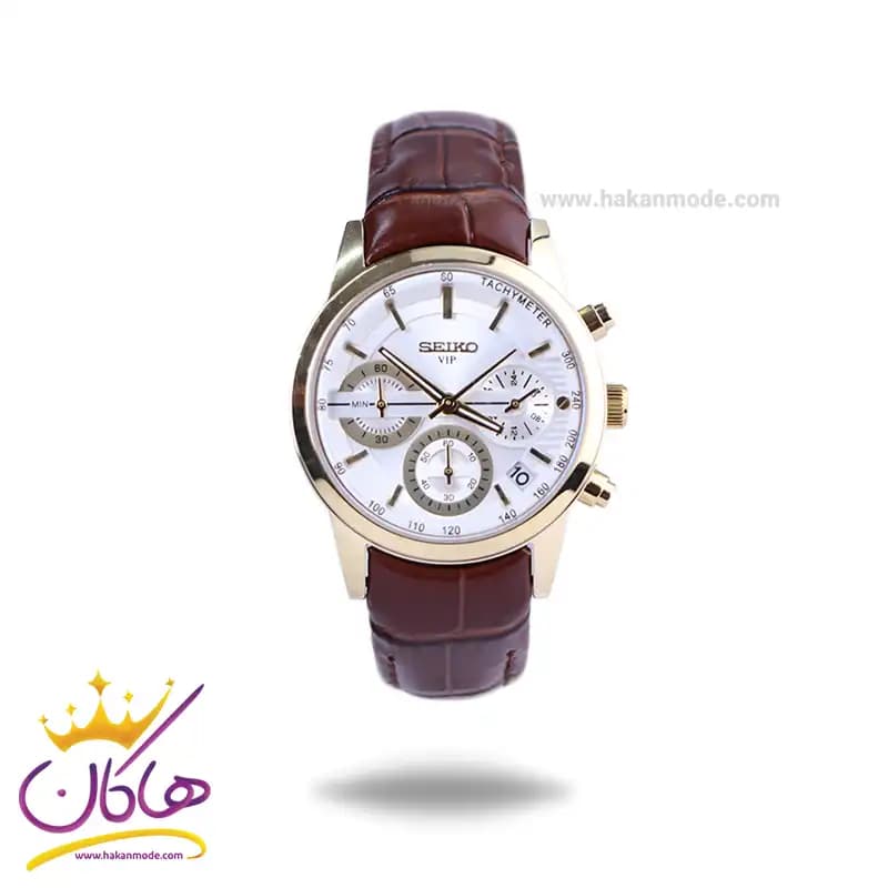 ساعت مچی سیکو زنانه بند چرم قاب طلایی کرنوگراف L9233/16