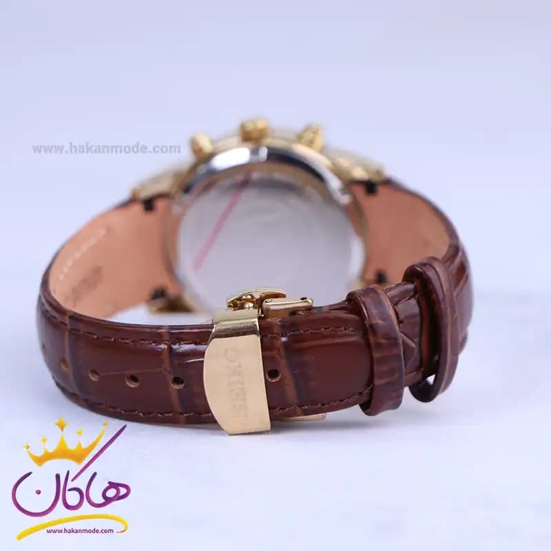 ساعت مچی سیکو زنانه بند چرم قاب طلایی کرنوگراف L9233/16 — تصویر ۳
