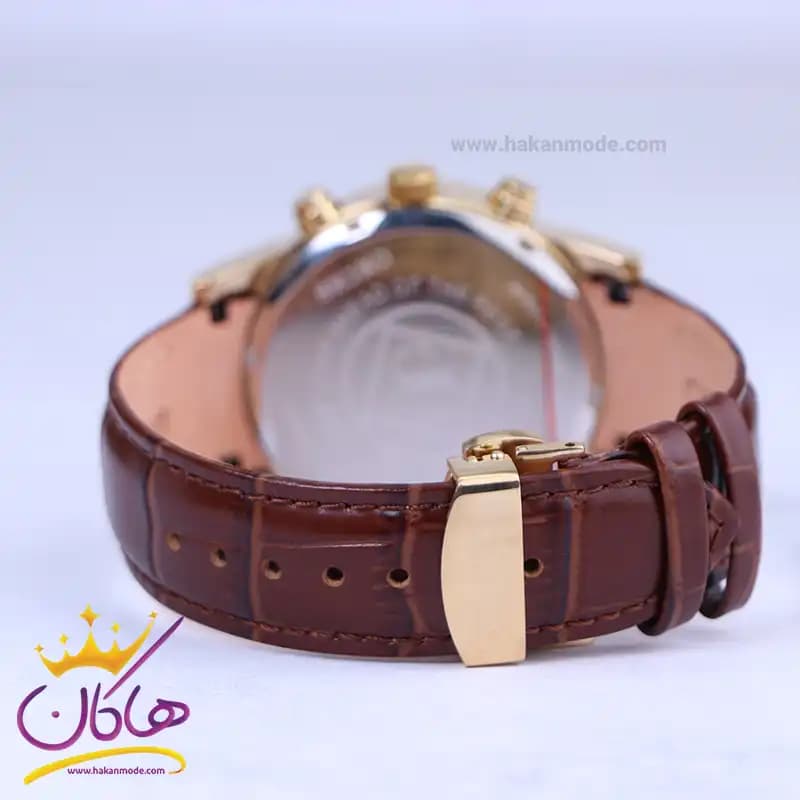 ساعت مچی سیکو مردانه بند چرم قاب طلایی کرنوگراف G9232/3 — تصویر ۳