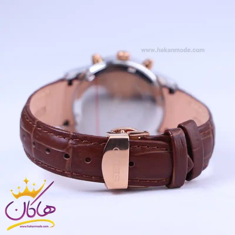 ساعت مچی سیکو زنانه بند چرم قاب رزگلد کرنوگراف L8117/8 — تصویر ۳