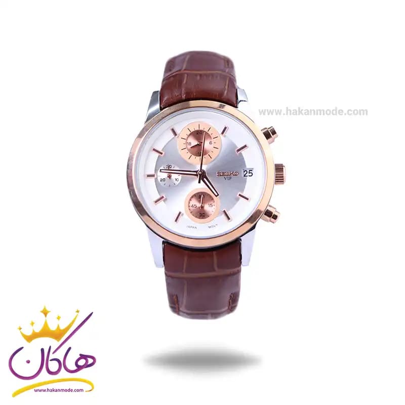ساعت مچی سیکو زنانه بند چرم قاب رزگلد کرنوگراف L8117/8