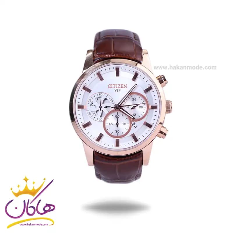 ساعت سیتیزن مردانه بند چرم قهوه ای قاب رزگلد کرنوگراف G9235/1