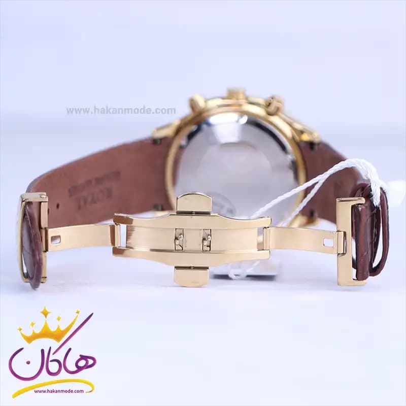 ساعت عقربه ای الگانس مردانه بند چرم قهوه ای قاب طلایی ER2127/5 — تصویر ۲