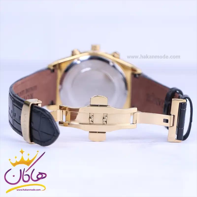 ساعت مچی عقربه ای الگانس مردانه بند چرم قاب طلایی ER2128/1 — تصویر ۲