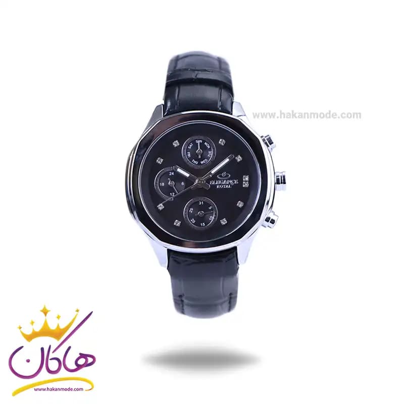 ساعت مچی عقربه ای الگانس زنانه بند چرم صفحه مشکی ER2126/2