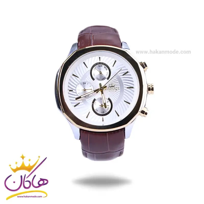 ساعت عقربه ای الگانس مردانه بند چرم صفحه سفید ER2127/9