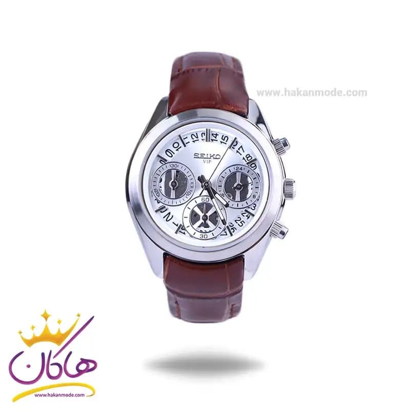 ساعت مچی سیکو زنانه بند چرم قهوه ای قاب نقره ای کرنوگراف L9121/2