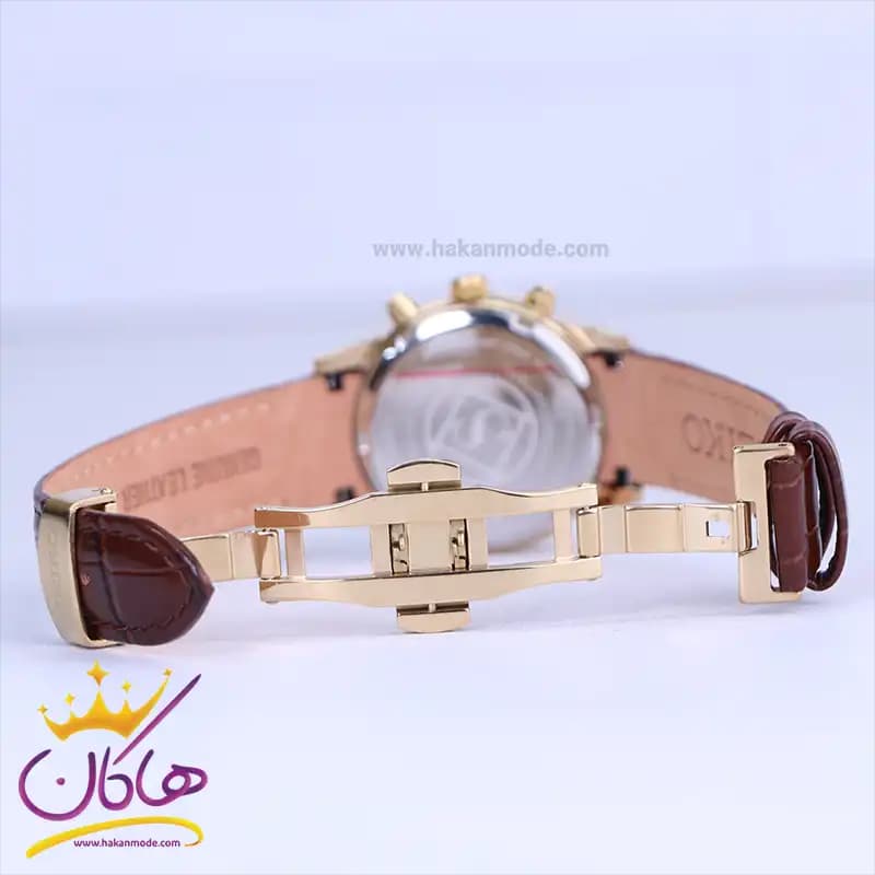 ساعت سیکو زنانه بند چرم قهوه ای قاب طلایی کرنوگراف L9231/2 — تصویر ۲