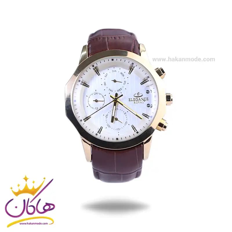 ساعت مچی الگانس رویال مردانه بند چرم صفحه سفید ER2124/3
