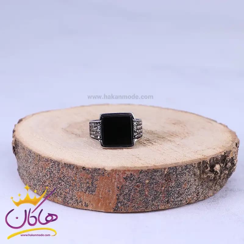 انگشتر استیل مردانه نقره ای سنگ مشکی st36458