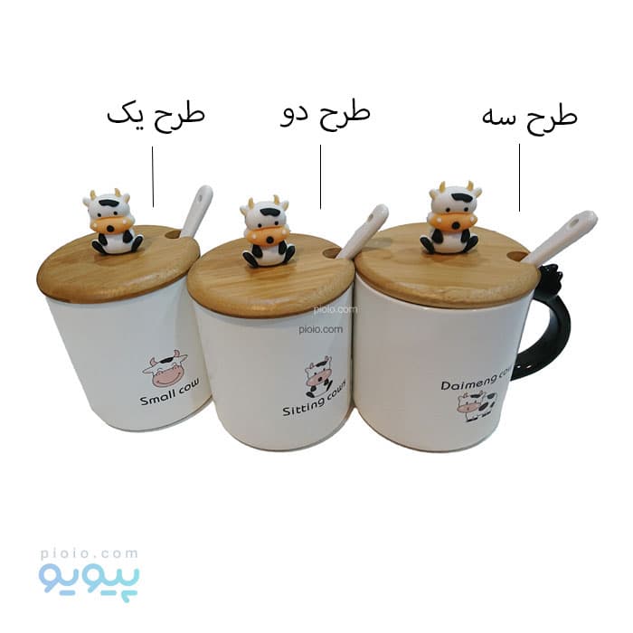 ماگ سرامیکی طرح گاو با قاشق سرامیکی — تصویر ۲