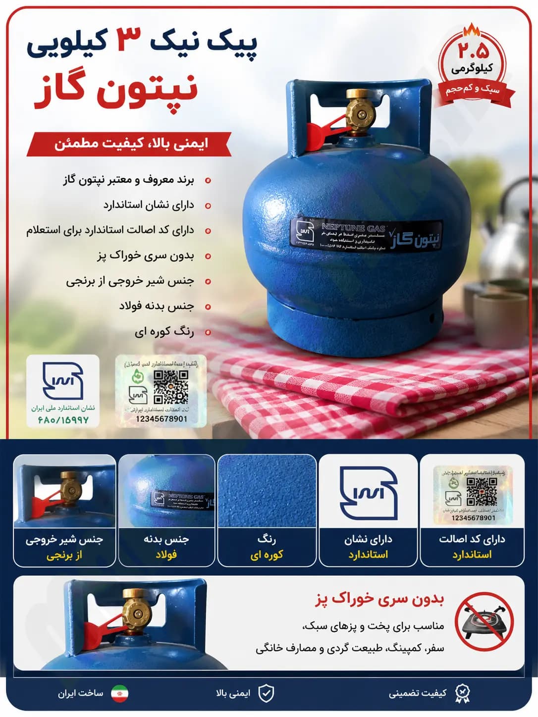 پیک نیک 3 کیلویی نپتون گاز (2.5 کیلویی) — تصویر ۲