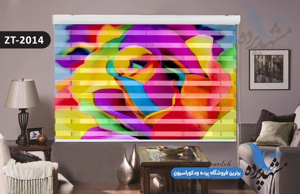 پرده زبرا تصویری چاپی طرح گل رنگی کد ZT2014