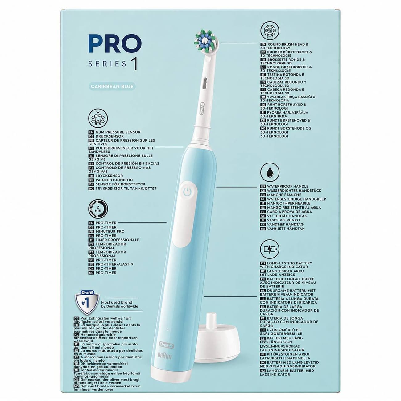 مسواک برقی اورال بی مدل ORAL B Pro 1 series( کراس اکشن)حسگر فشار لثه .آلمانی (به همراه کیس مسواک برقی) رنگ آبی — تصویر ۳