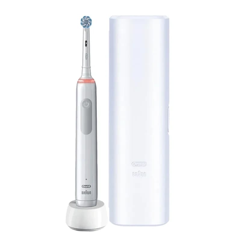 مسواک برقی اورال بی مدل ORAL B Pro 3 Pure( دندان حساس)سنسور فشار لثه .آلمانی (به همراه کیس مسواک برقی) سفید رنگ + یدک اضافه — تصویر ۳