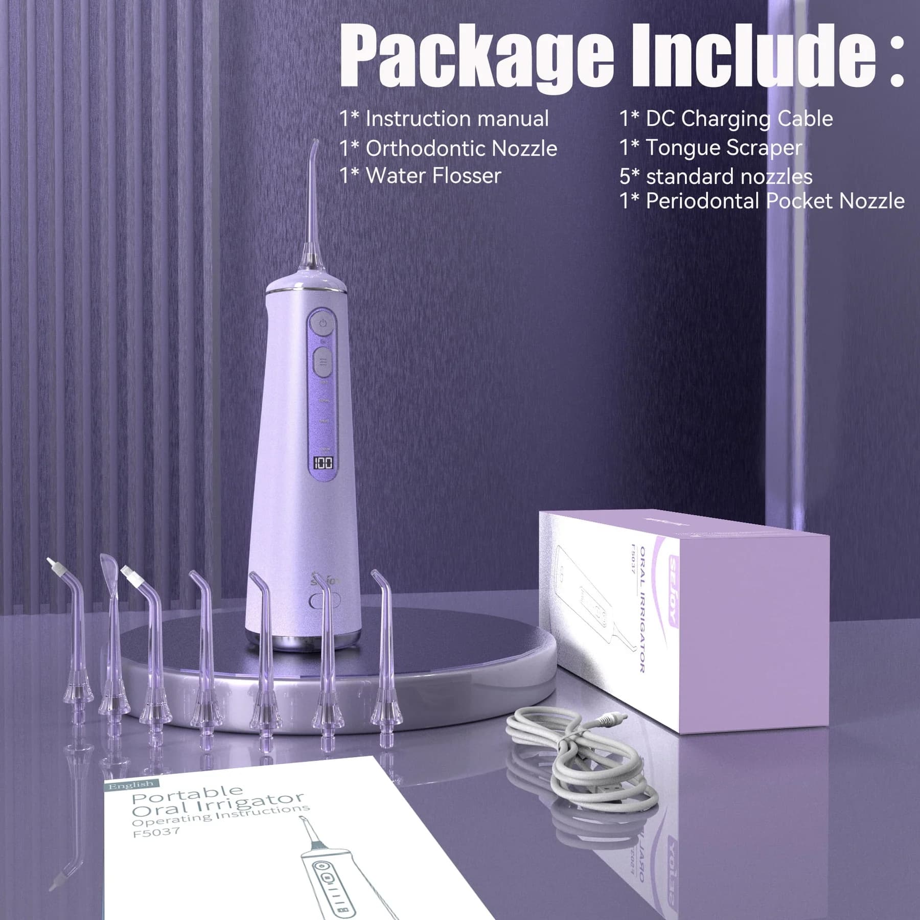 واتر جت شارژی سیجوی مدل (5037) .SEJOY PORTABLE WATER FLOSSER سفارش آلمان. فروش در آمازون(رنگ یاسی ) باگارانتی — تصویر ۳