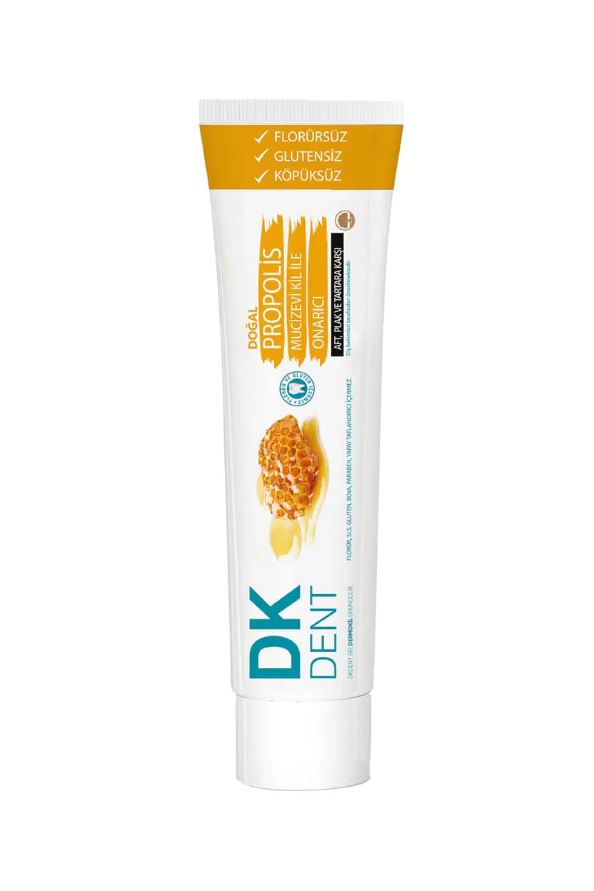 خمیر دندان درموکیل بدون فلوراید با طمع پروپولیس DK dent propolis (75میل) به همراه مسواک رایگان — تصویر ۲