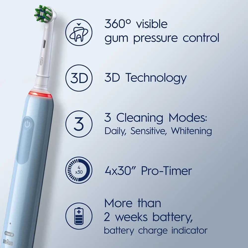 مسواک برقی اورال بی مدل ORAL B Pro 3 3000 Pure( کراس اکشن)سنسور فشار لثه .آلمانی — تصویر ۶