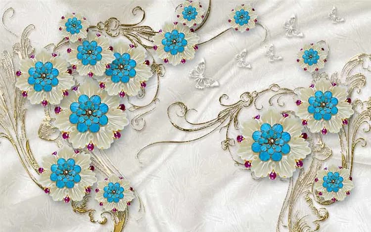 کاغذ دیواری سه بعدی گلهای زمرد