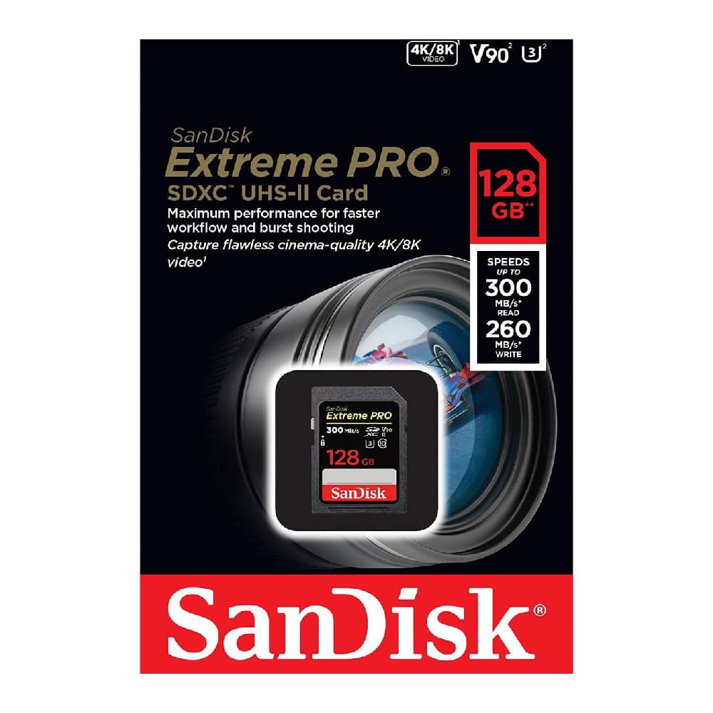 کارت حافظه سندیسک Extreme Pro sdxc uhs-ii حافظه 128 گیگابایت سرعت 300 مگابایت — تصویر ۲