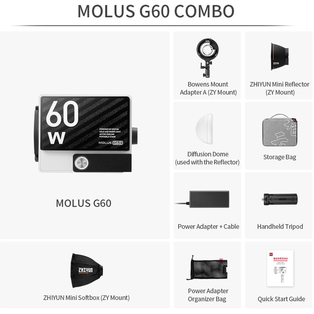 ویدئو لایت ژیون Zhiyun MOLUS G60 combo Bi-Color LED Monolight — تصویر ۷